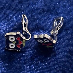 Cute Owl Enamel Leverback Earrings
